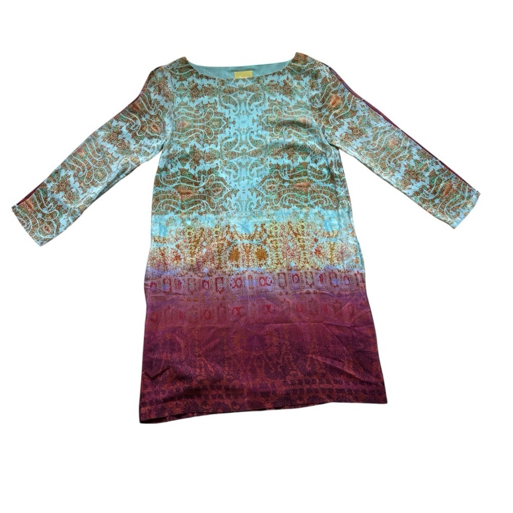 Anthropologie Maeve Cleome silk shift dress watercolor paisley print Size Small